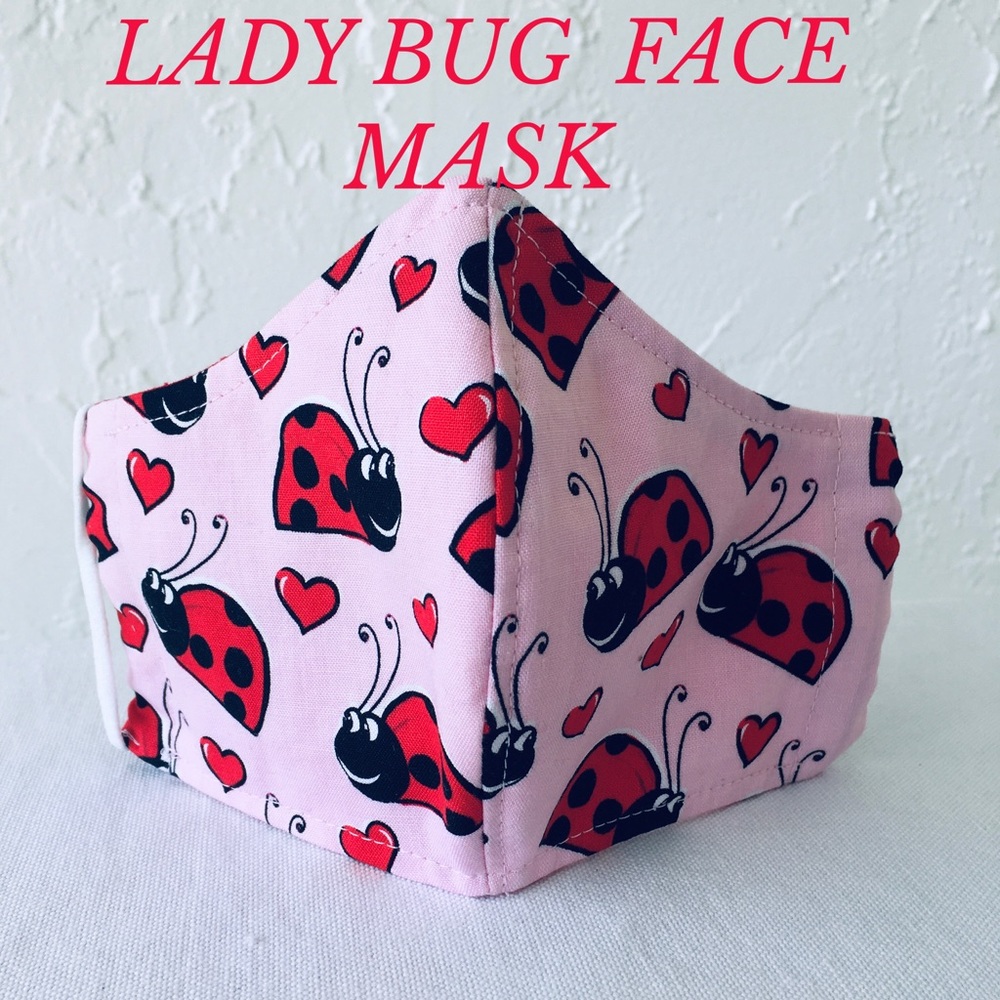 3 FOR $29 FACE MASK RED BLACK LADY BUGS PINK - Picture 2 of 8